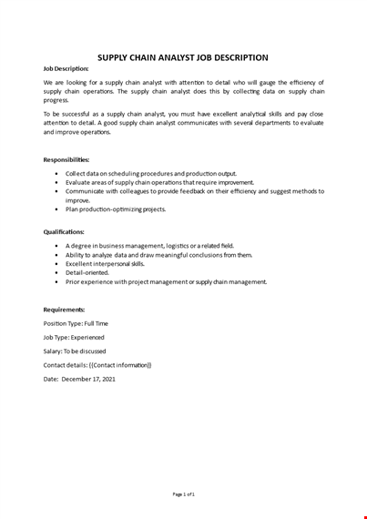  supply chain analyst job description template