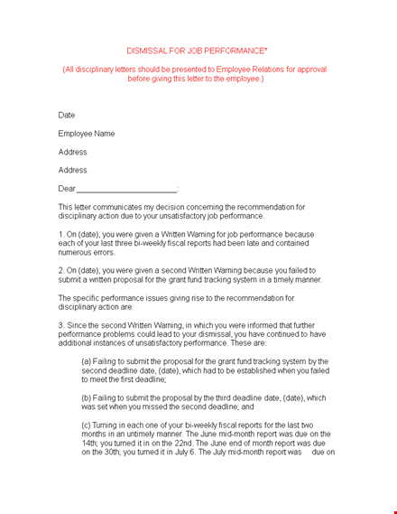 employee termination recommendation letter template