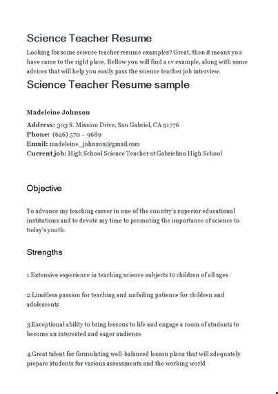 science teacher resume example template