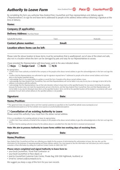 da form authority & leave items - fast & easy | courierpost template