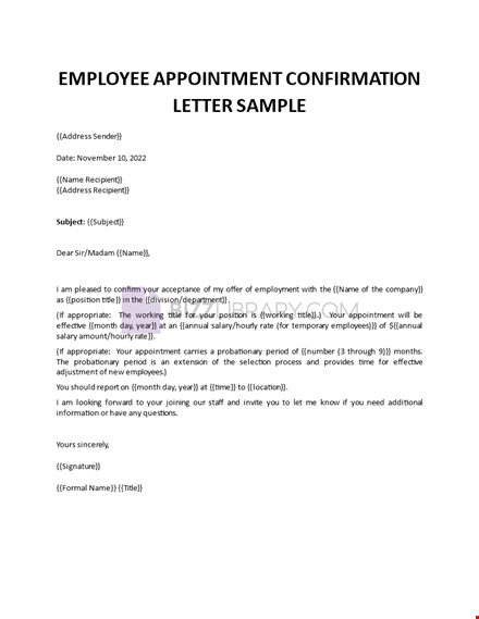 employee appointment confirmation template
