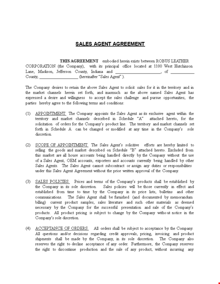 sales agent agreement template for company: sales agreement with agent template