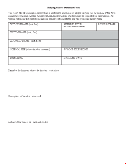 witness statement form - incident & bullying | download now template