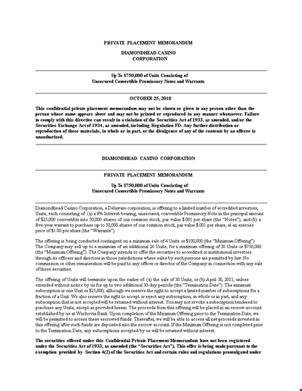 private placement memorandum template - company stock & securities offering template