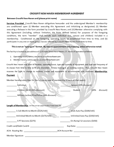 crossfit gym contract template template