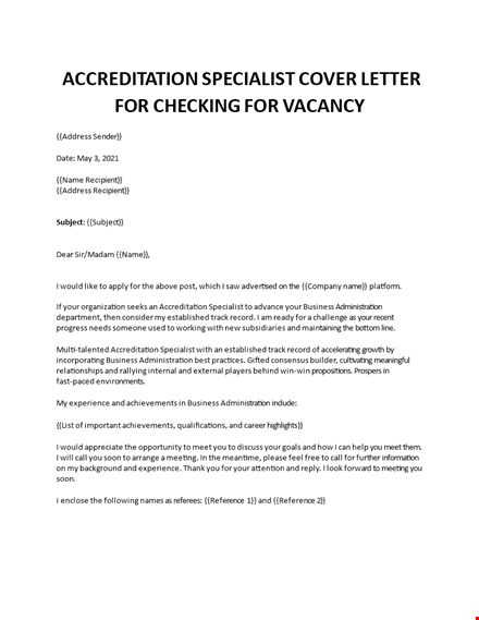 accreditation specialist cover letter template