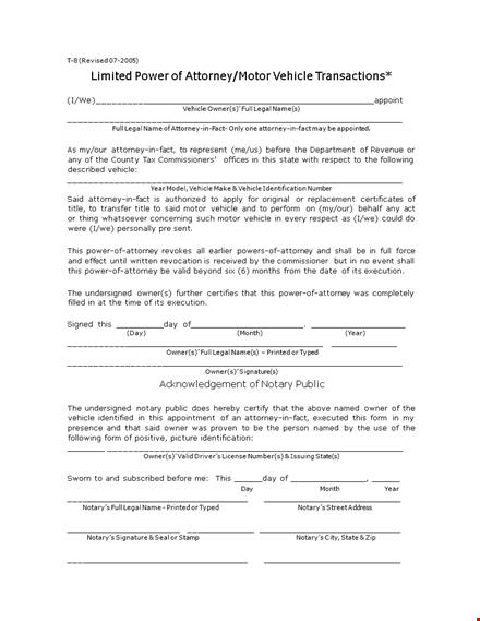 general power of attorney form for vehicle - notary authorized by attorney template