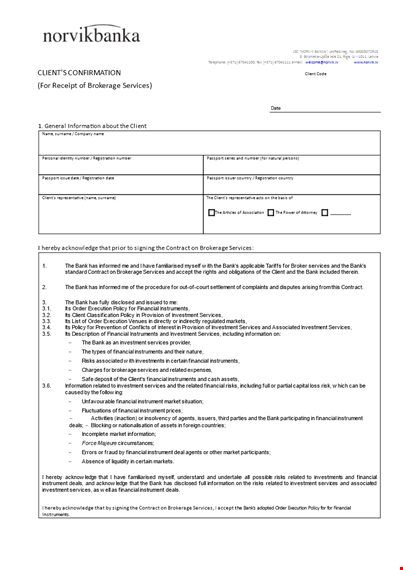 client confirmation brokerage receipt - investment & financial services template