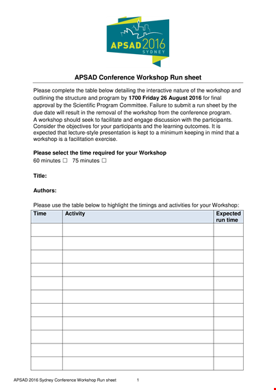 conference run sheet template template