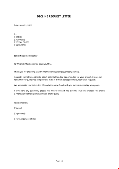 reject request letter template