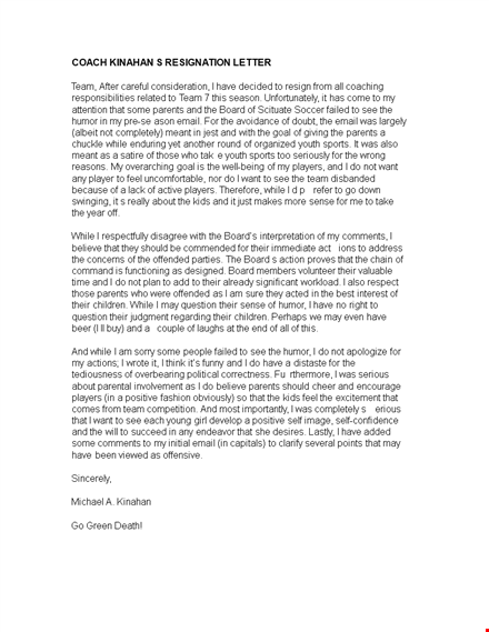 coach resignation letter to team template template