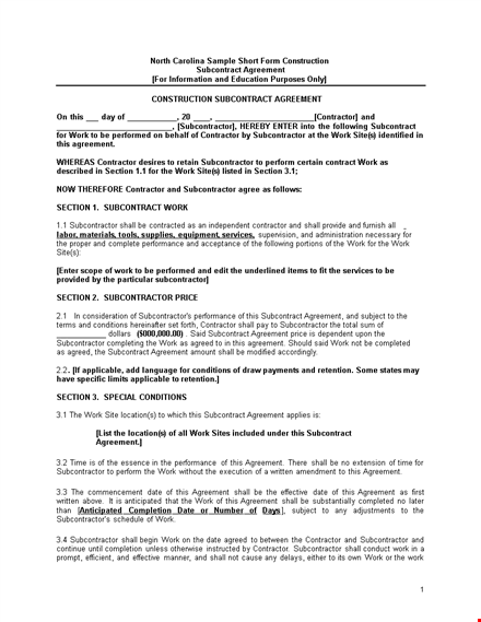 professional subcontractor agreement - clear terms & conditions template