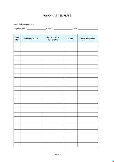 punch list template template