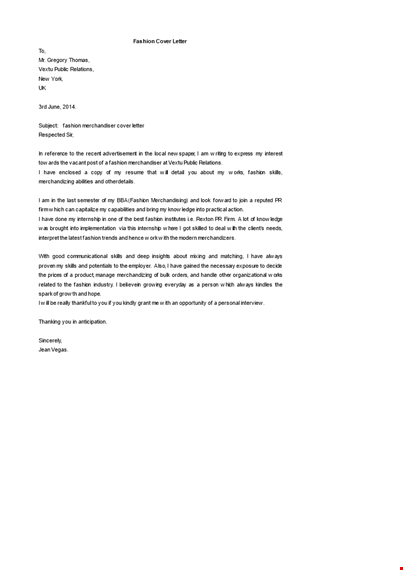 fashion merchandiser cover letter template