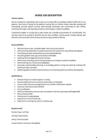 nurse job description template