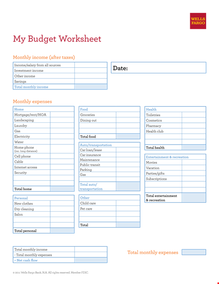 home budget sheet | monthly total income & health expenses template