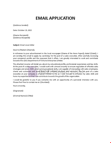 cover letter for the application via email template