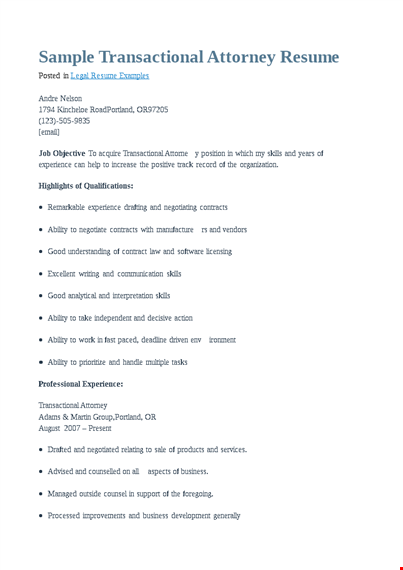 transactional attorney resume template
