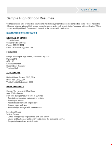 sample high school resume template