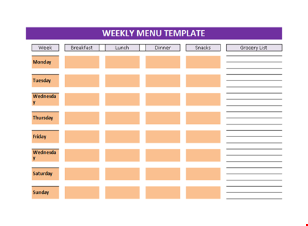 weekly menu template template