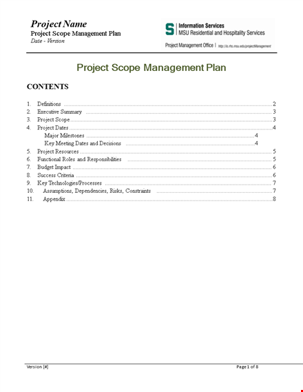 project scope example - success metrics, key summary & measures template