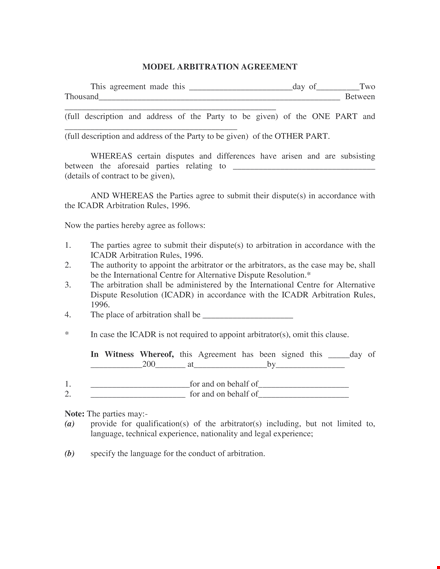 model arbitration agreements template