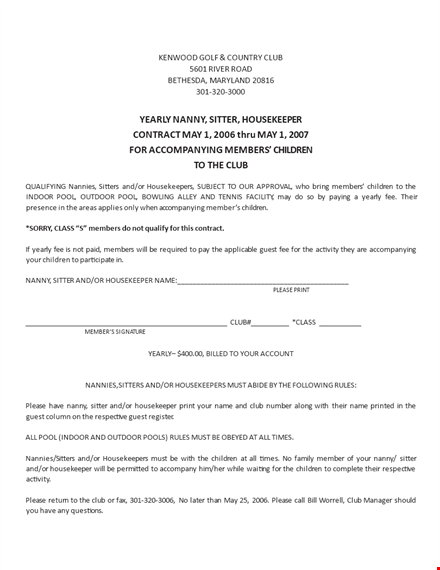 nanny housekeeper contract sample - hire a dedicated caregiver for your children annually template