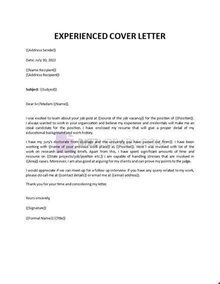 experienced cover letter template