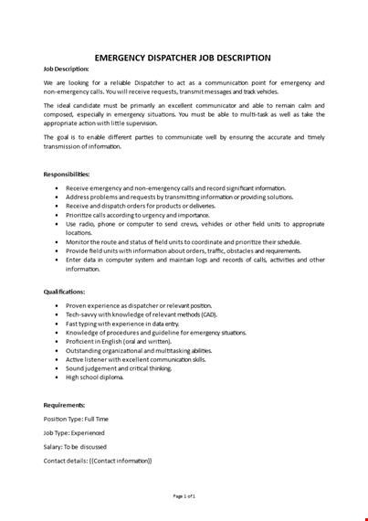 emergency dispatcher job description template