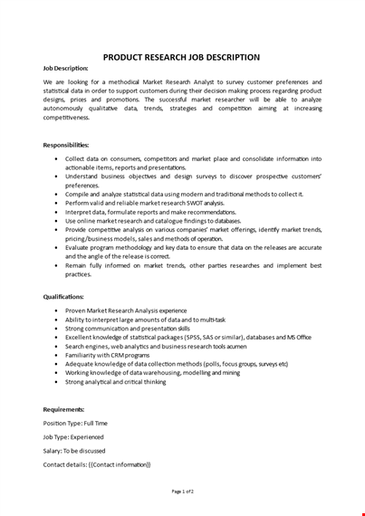 market research job description  template