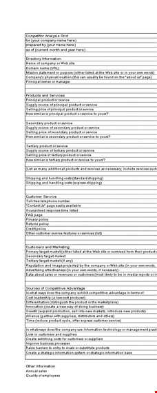 competitive analysis |gathering and analyzing information template