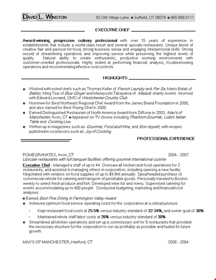 executive chef resume example - craft a winning resume for the restaurant industry template