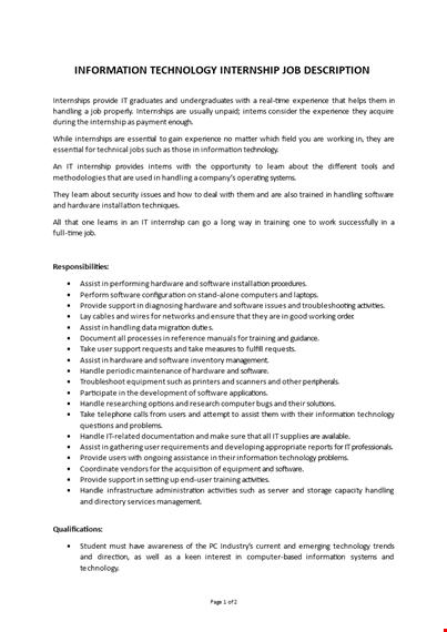 information technology internship job description template