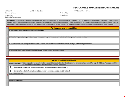 effective performance improvement plan template for employees and supervisors template