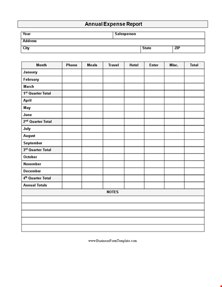 expense report template - keep track of total annual and quarterly expenses template