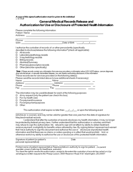 authorize medical release of your health information & records template