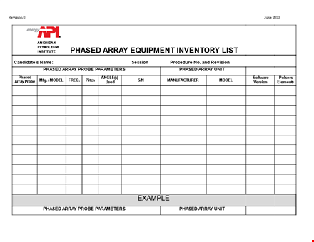 simple equipment inventory list template template