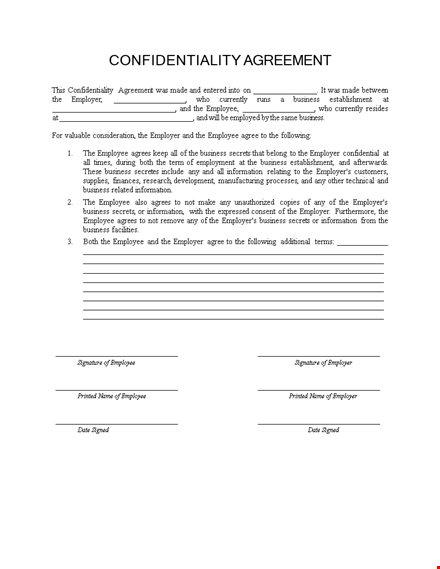 protect your business: non-disclosure agreement template for employers & employees. template