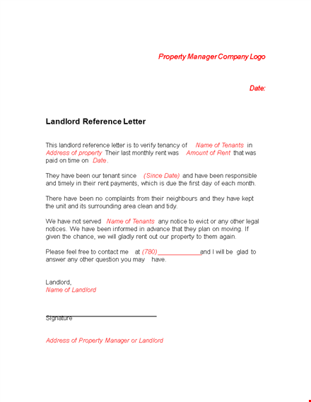 get a compelling landlord reference letter for your property template