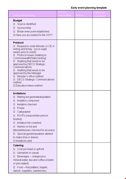 early event planning checklist example template