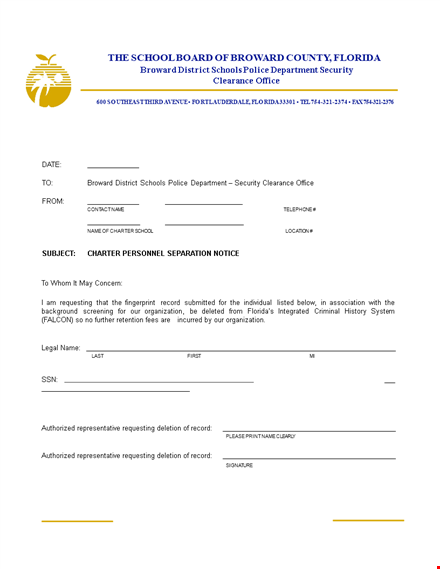 charter personnel separation notice template
