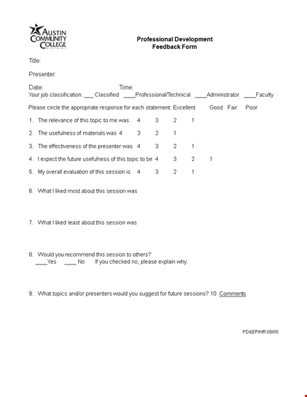 professional development feedback form template