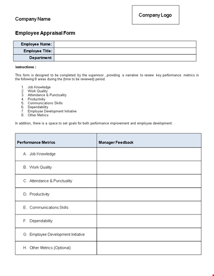 effective performance review examples for employee and supervisor - key metrics included template