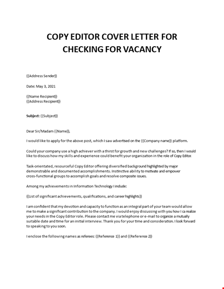 copy editor cover letter template