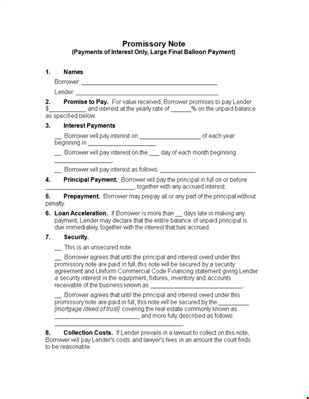 download promissory note template with interest for borrower template