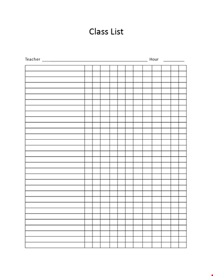 class roster template for teachers and classes template