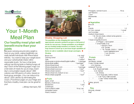 monthly meal calendar template