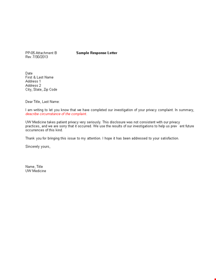 patient complaint response letter template