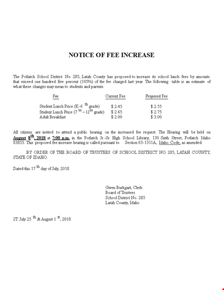 important notice: price increase letter for idaho school template