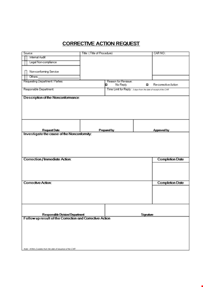 internal corrective action request template